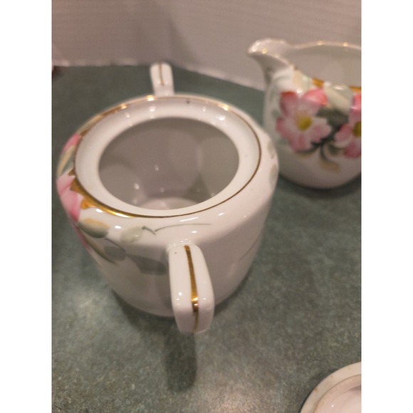 Vintage Noritake AZALEA Sugar Bowl w/ Lid & Creamer Hand Painted Pink Flowers - Picture 9 of 14